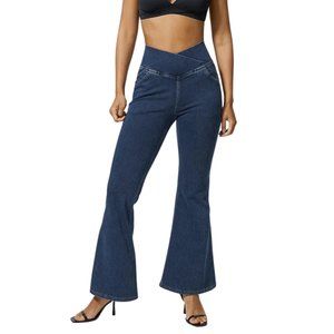 HalaraMagic Crossover Pocket Washed Stretchy Knit Super Flare Jeans XS Petite